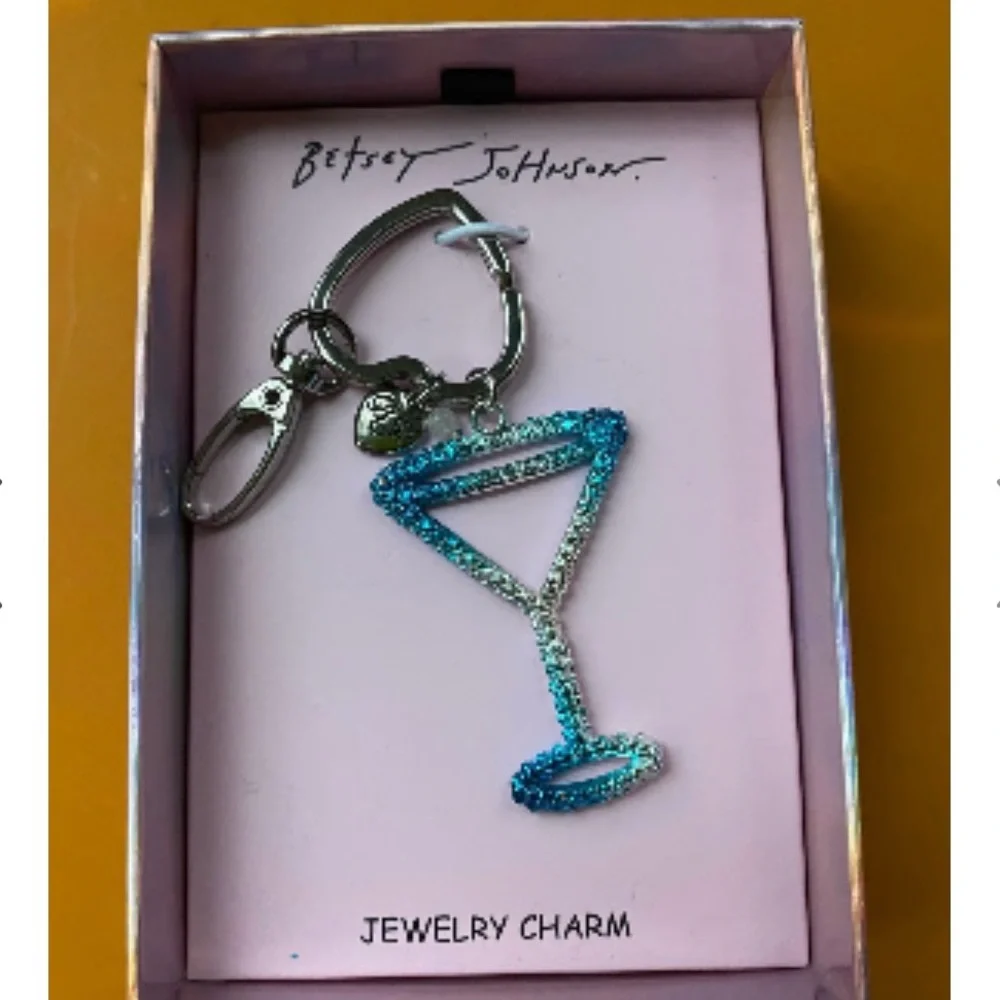 Betsey Johnson Blue & Silver Ombre open Frame Martini Bag Charm/Key Ring
